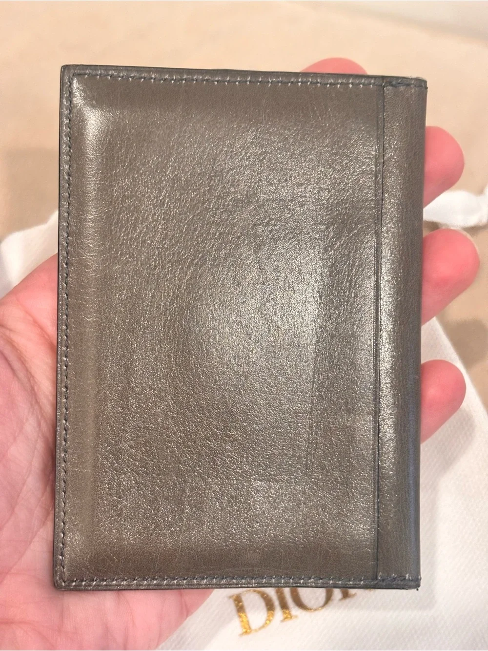 DIOR Vintage 80’s Gray Slim Leather Card Holder Wallet W/ Dustbag